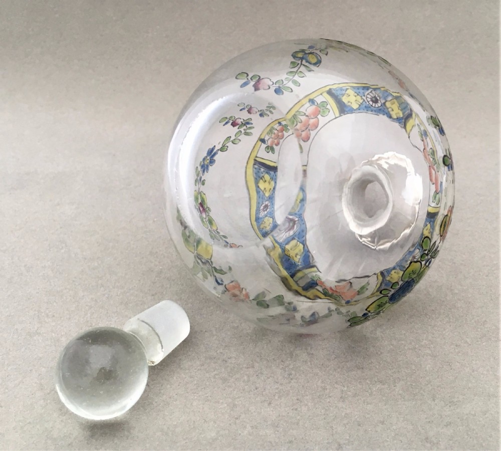 A gorgeous silver mounted & enamel painted scent bottle View V