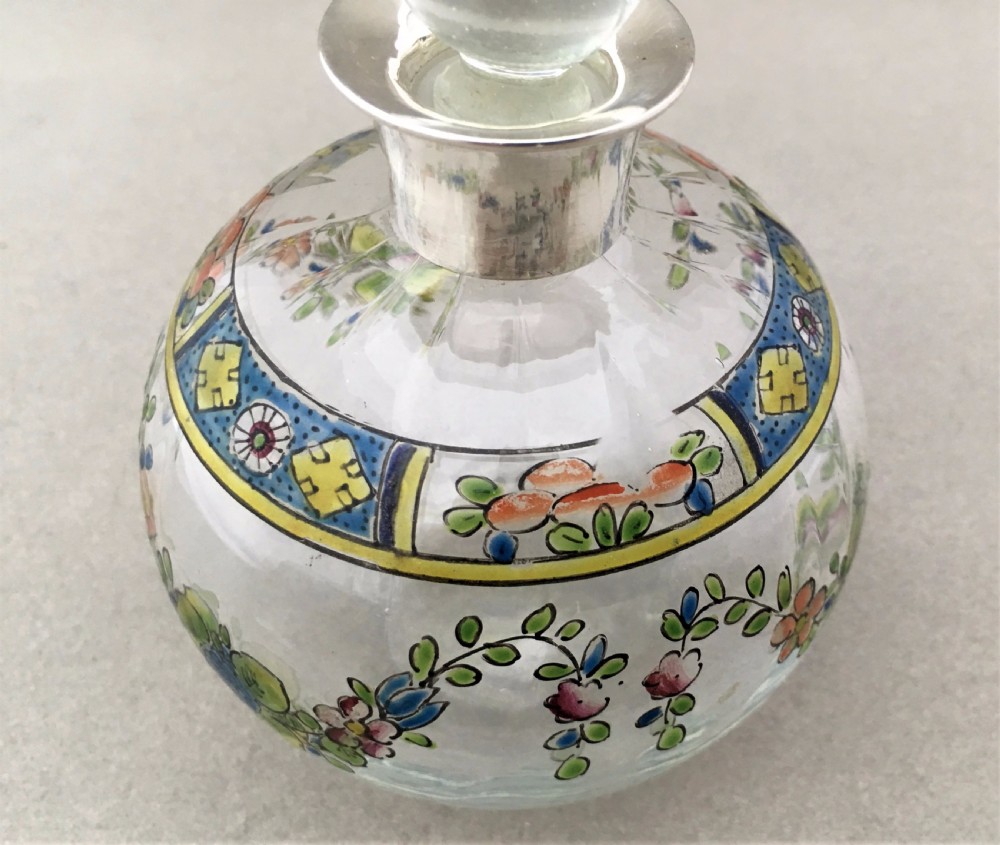 A gorgeous silver mounted & enamel painted scent bottle View VI