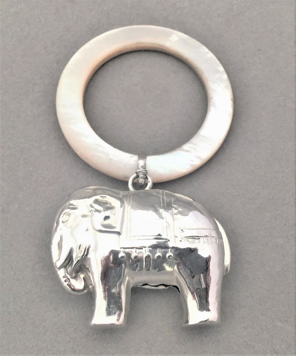 A charming silver Elephant rattle & teether