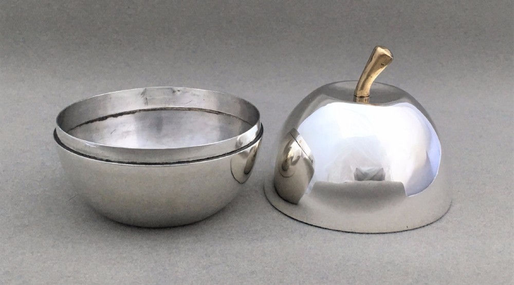 An unusual silver apple trinket pot View V
