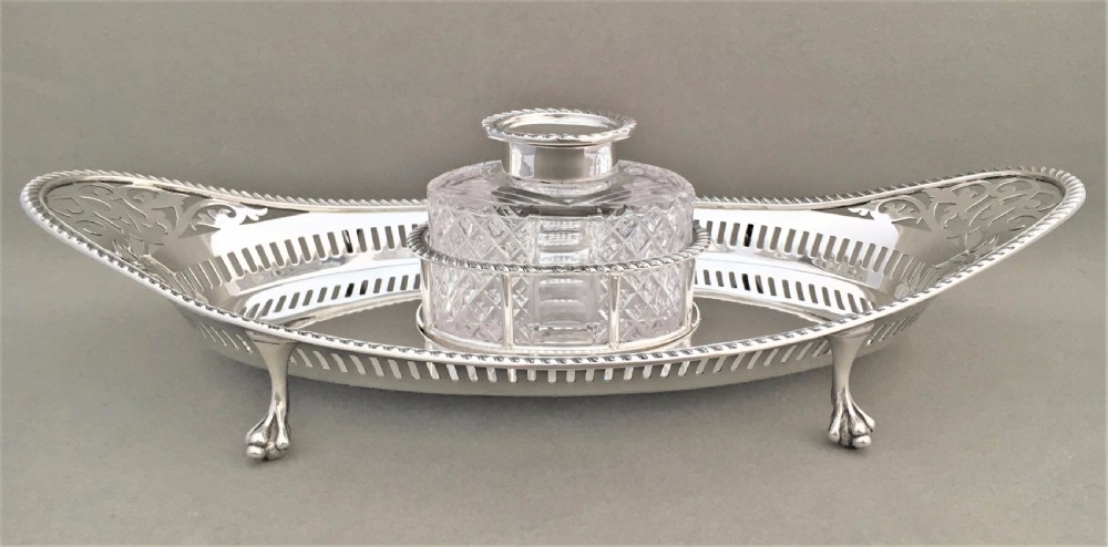 A stunning Edwardian silver inkwell & inkstand View II