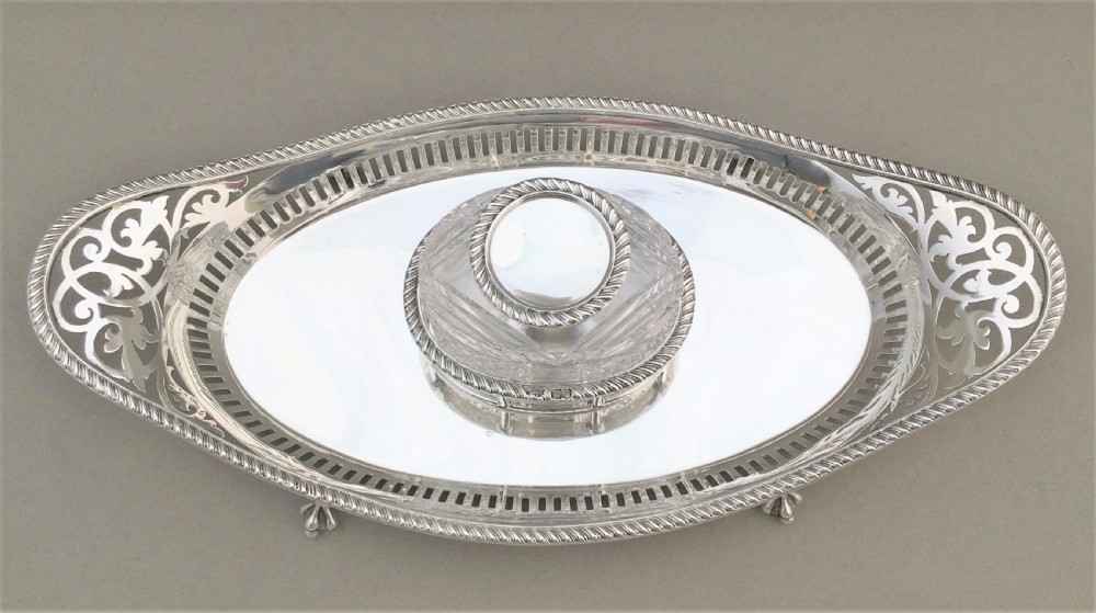 A stunning Edwardian silver inkwell & inkstand View IV
