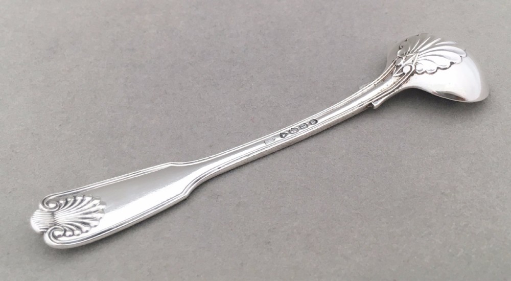 A silver fiddle, thread & shell condiment spoon View II