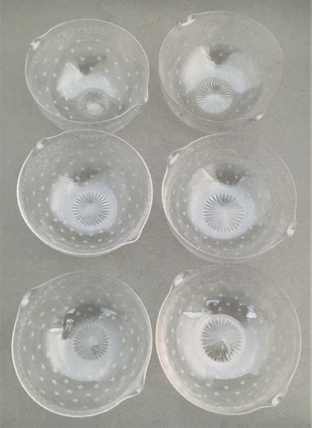 An excellent set of six star etched glass rinsers or finger bowls