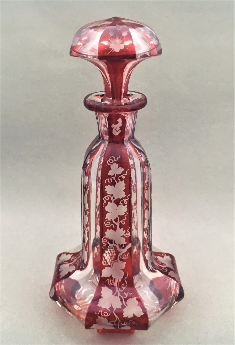 A wonderful etched ruby scent bottle