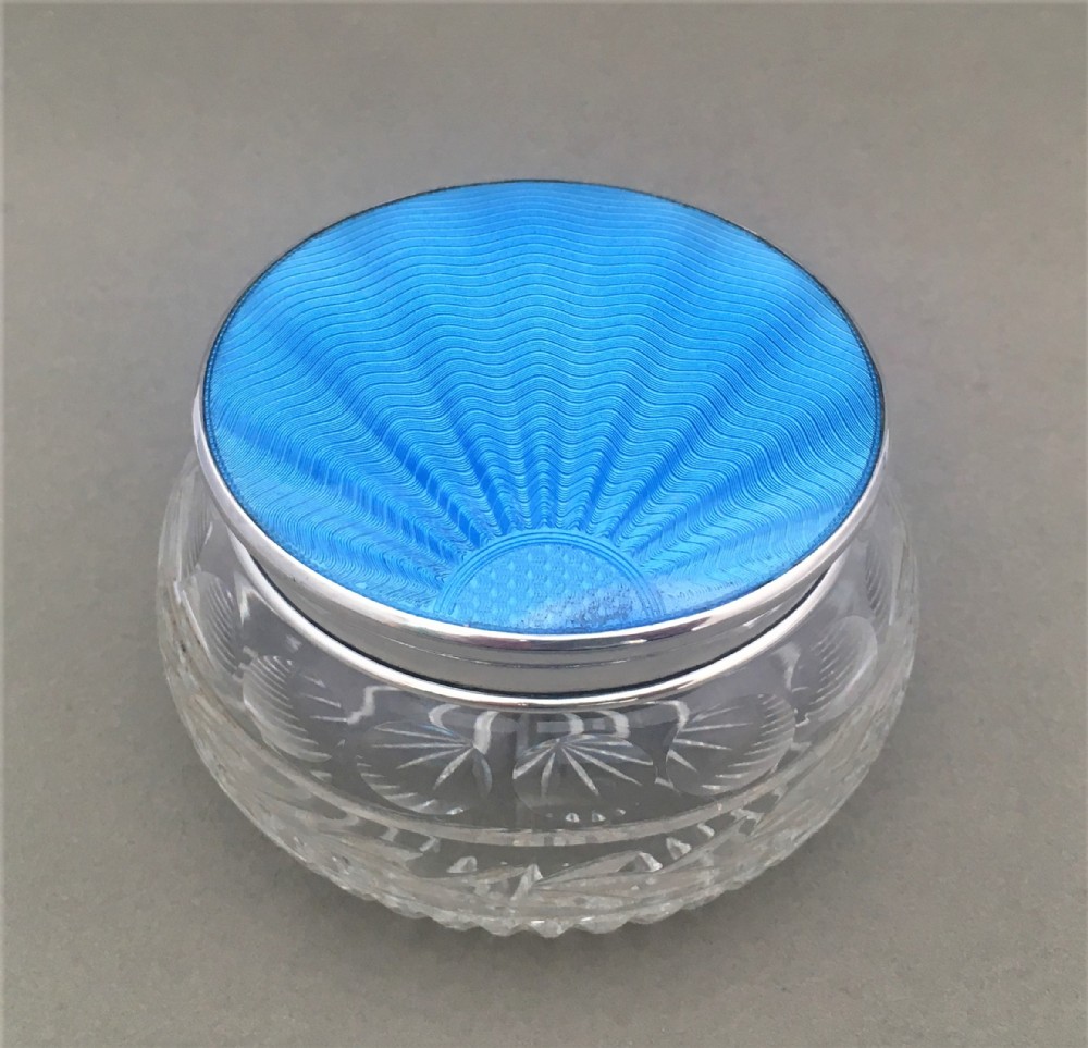A charming silver & guilloche enamel trinket pot