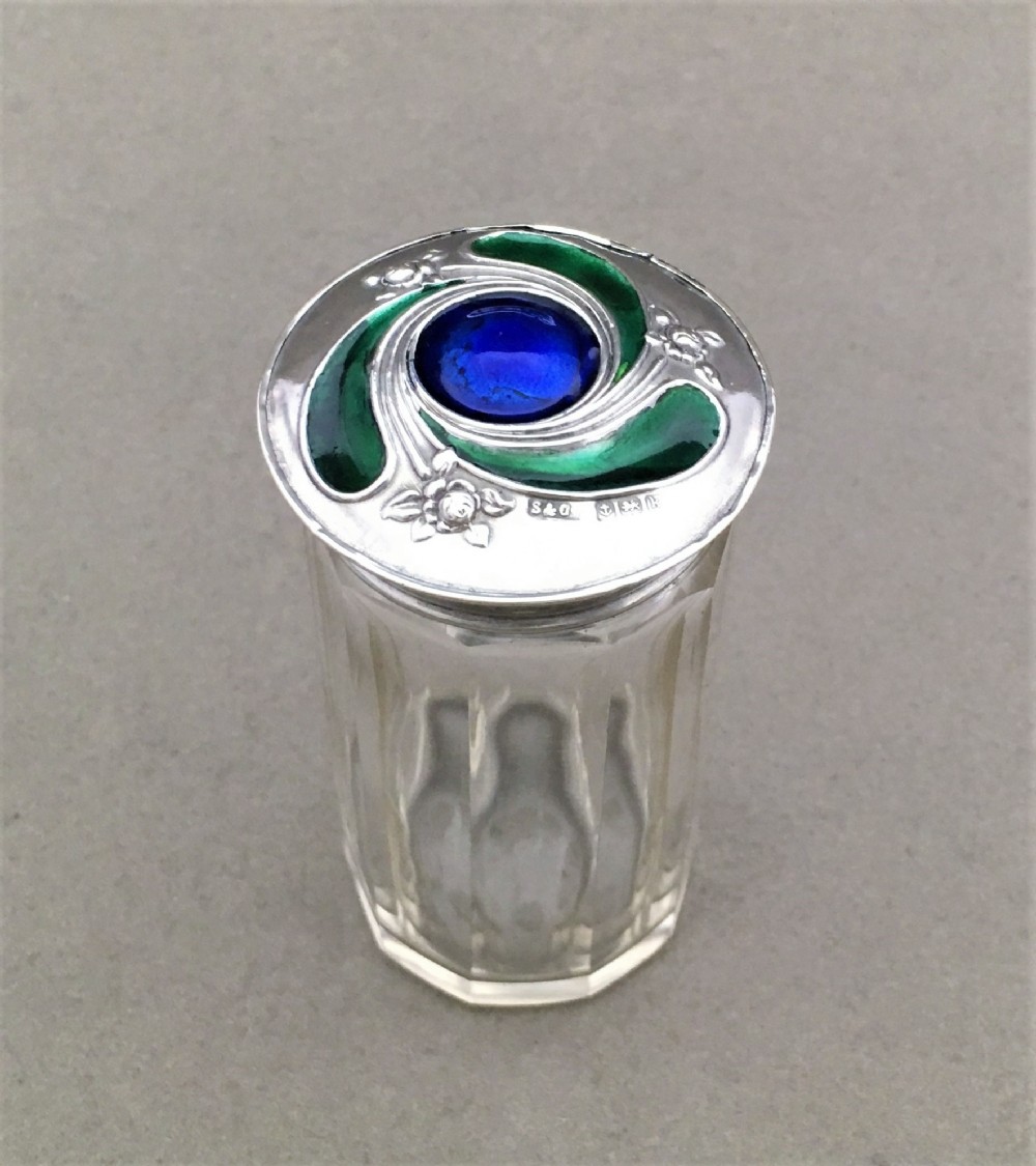 A gorgeous silver & enamel vanity jar