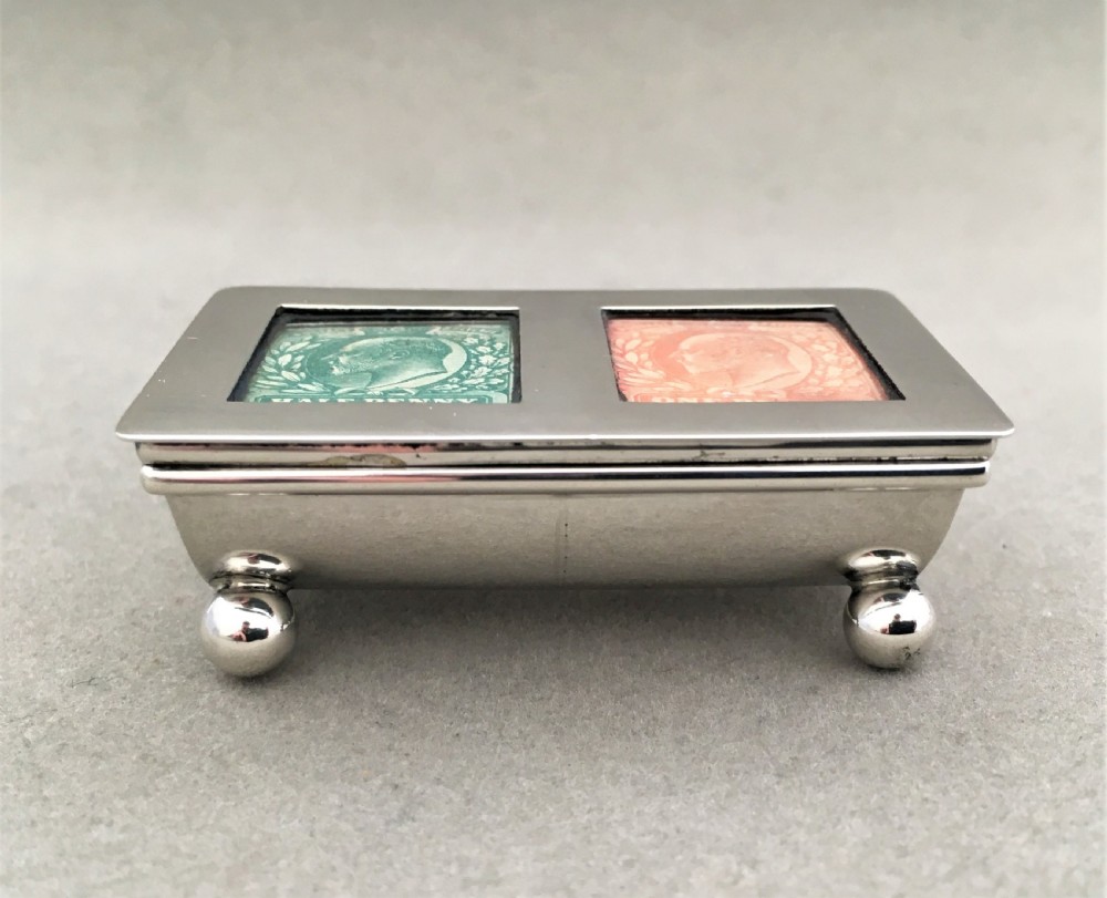 An excellent silver double stamp box View VIII