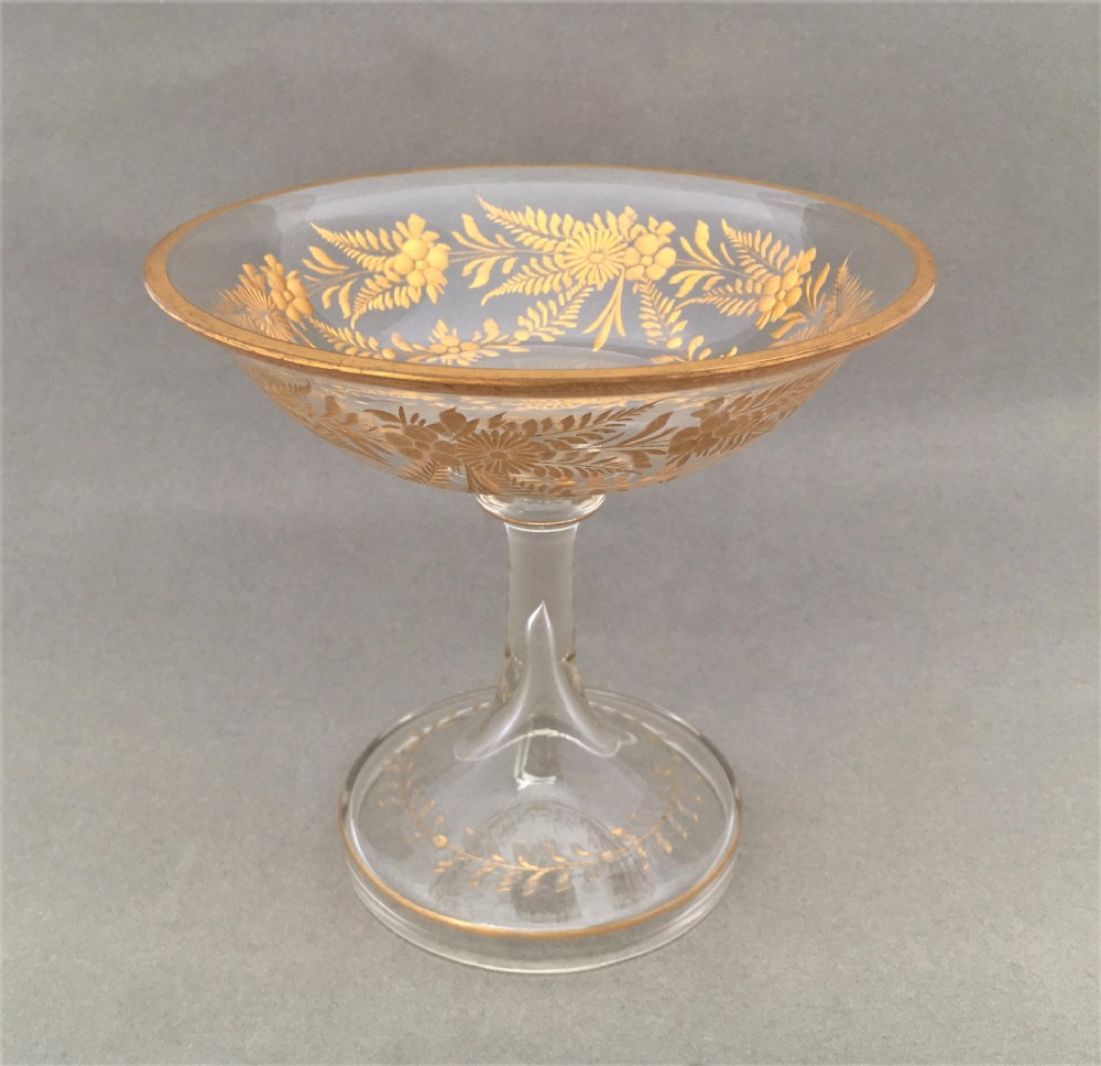 A French gilded glass tazza or bon bon dish