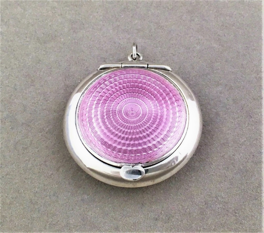A charming silver & lilac guilloche enamel compact