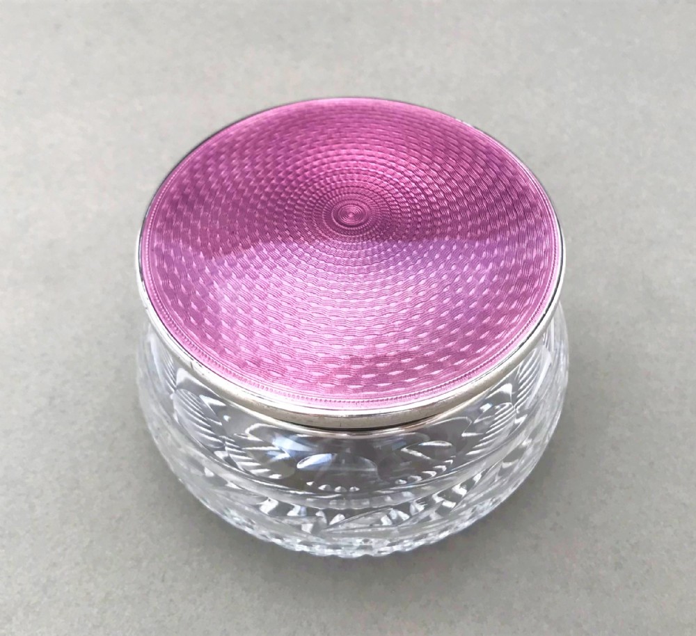An exquisite silver & purple guilloche enamel trinket pot