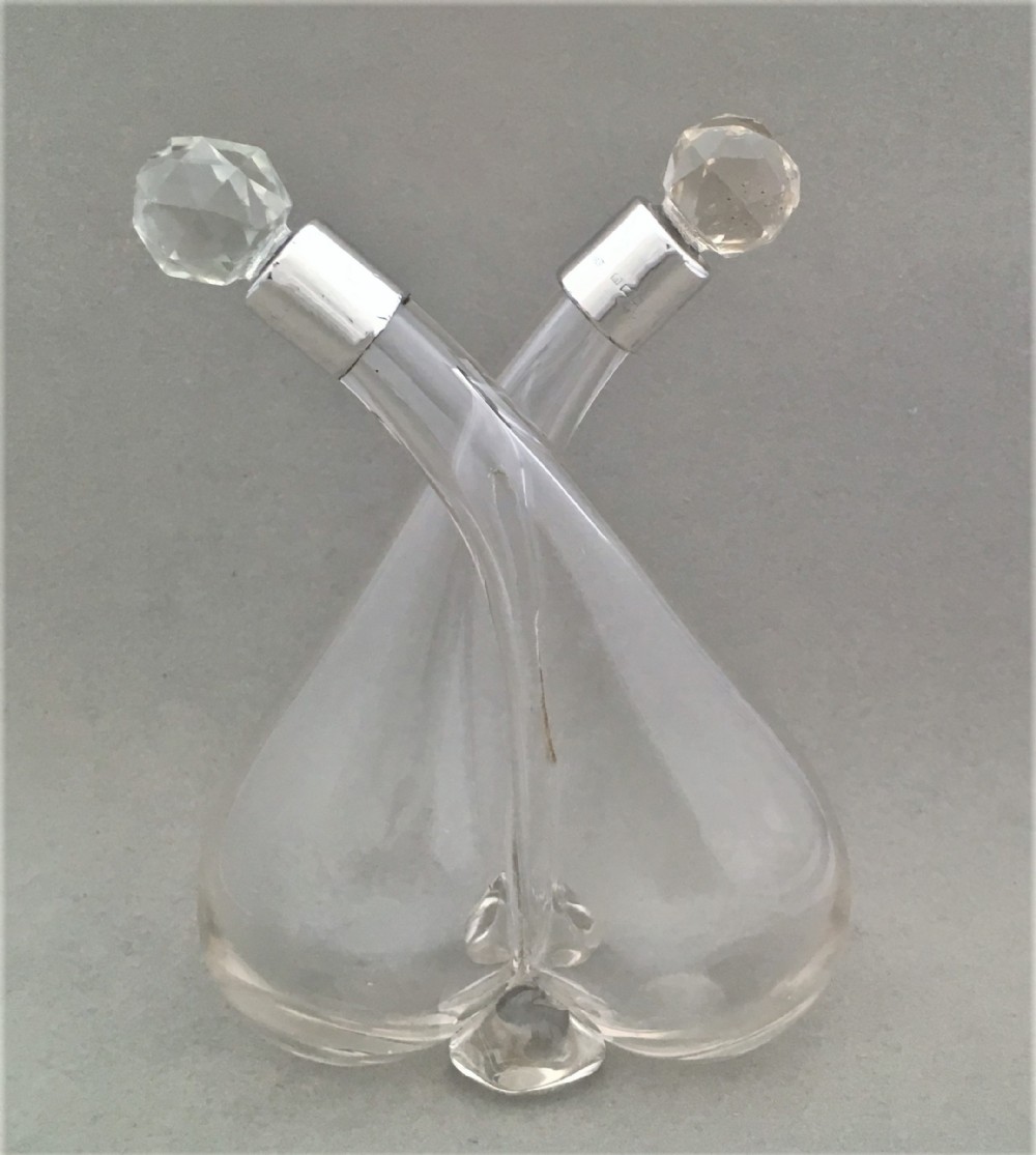 A silver mounted double vinegar & oil bottle