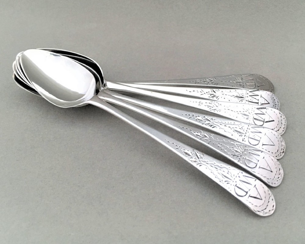 A set of six 18th Century silver bright cut teaspoons