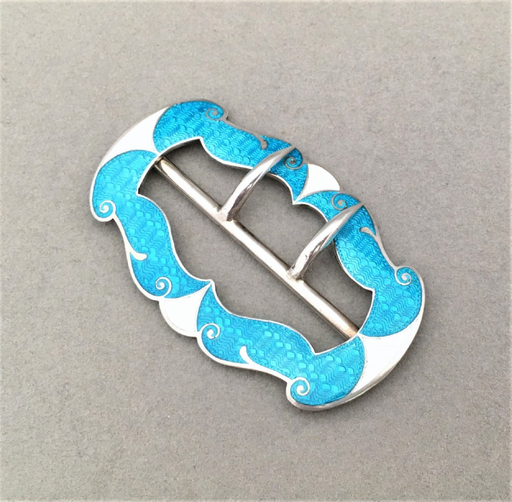 An Edwardian silver & guilloche enamel belt buckle