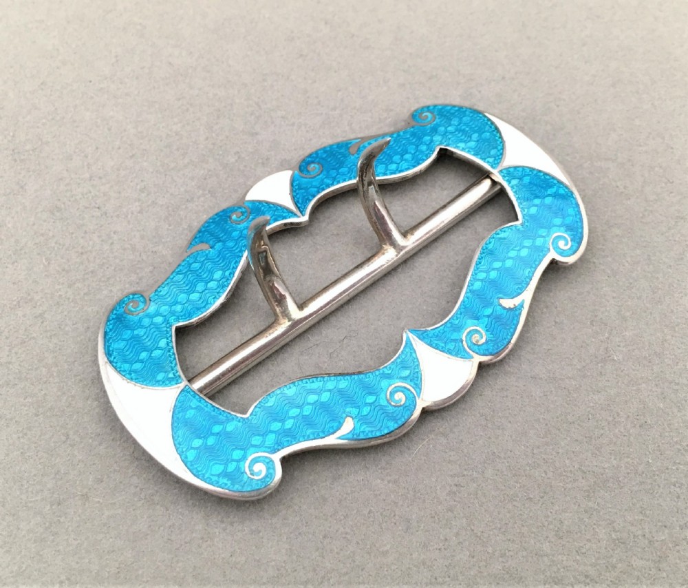 An Edwardian silver & guilloche enamel belt buckle View III