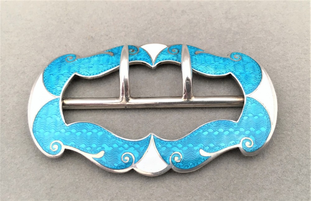 An Edwardian silver & guilloche enamel belt buckle View VII