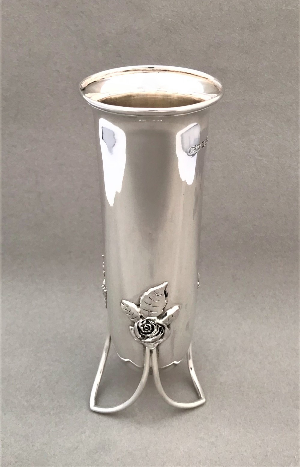 A beautiful Edwardian Art Nouveau silver stem vase