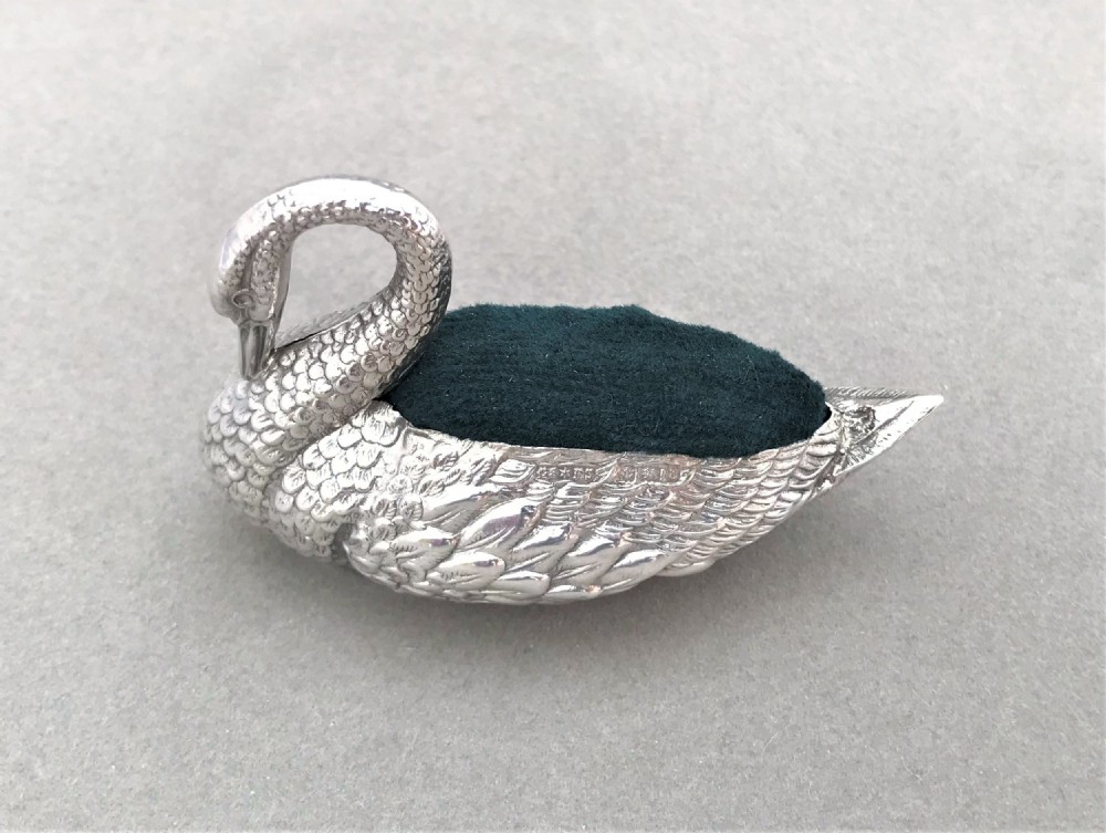 A fine Edwardian silver swan pin cushion View II