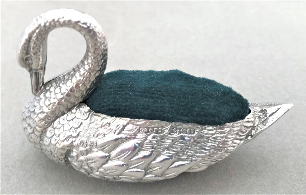 A fine Edwardian silver swan pin cushion View VI