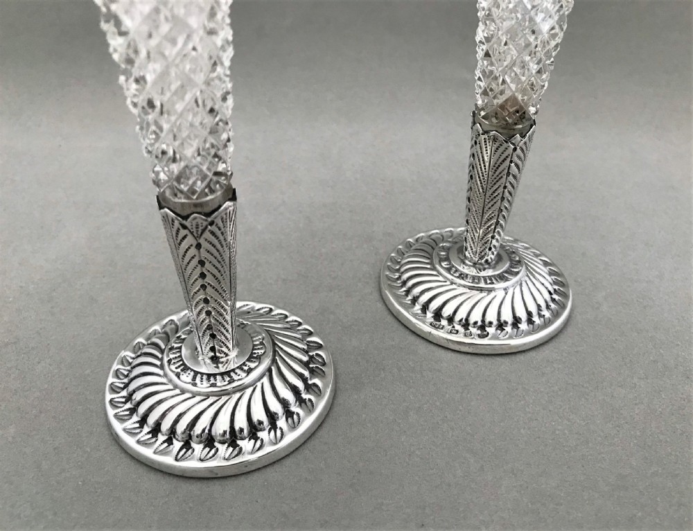 A gorgeous pair of Victorian silver mounted bud vases View VI