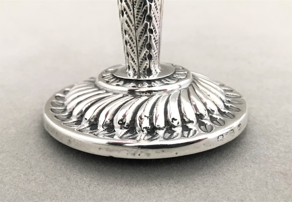 A gorgeous pair of Victorian silver mounted bud vases View IX