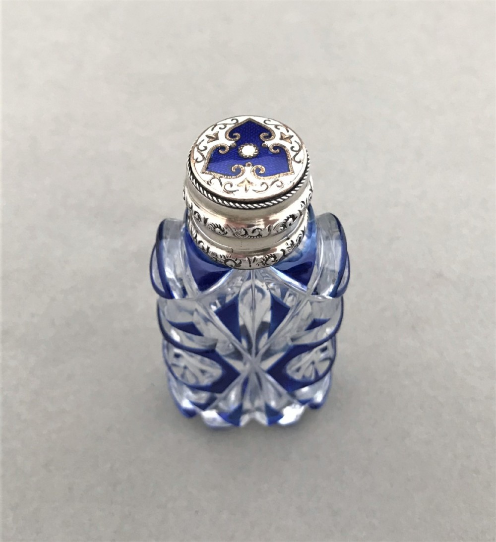 A superb Victorian silver & enamel mounted scent bottle