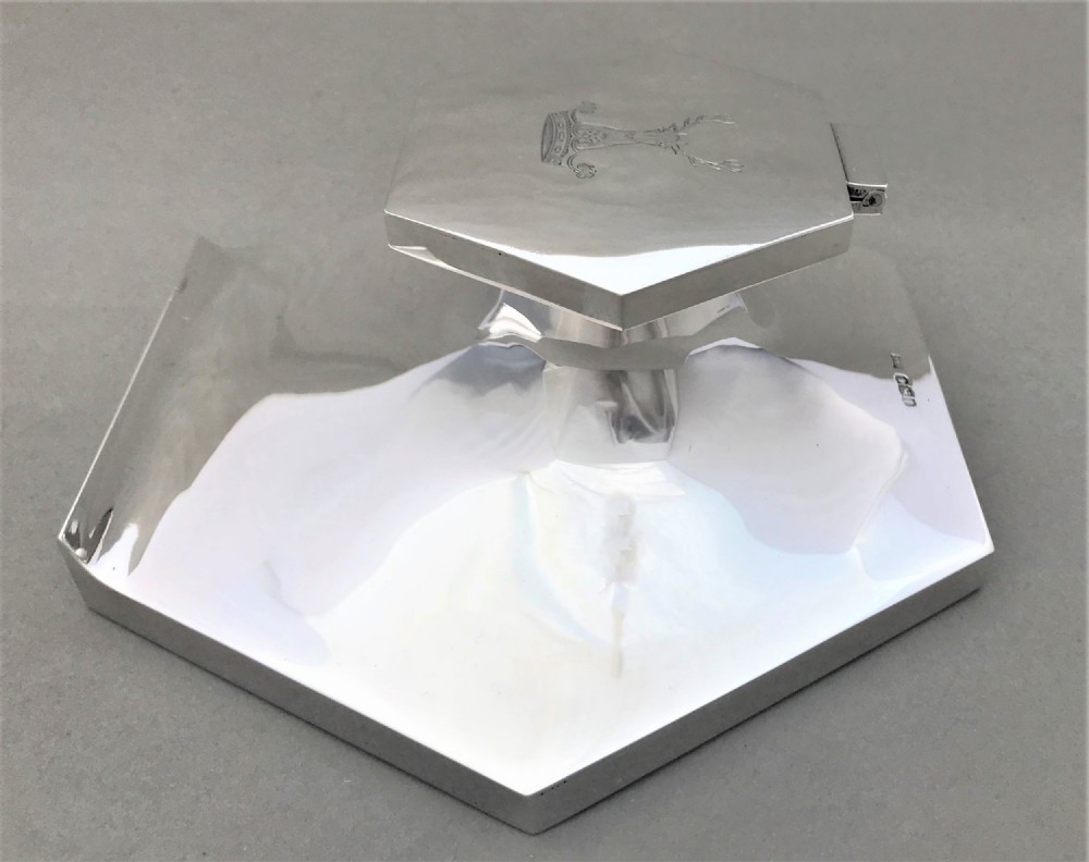 An imposing and handsome silver desk inkwell