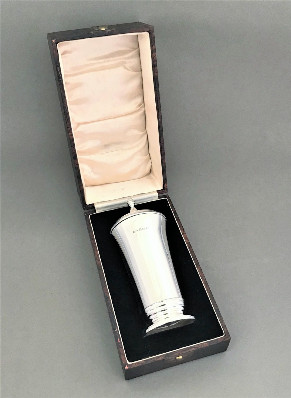 A superb boxed Art Deco silver sugar caster
