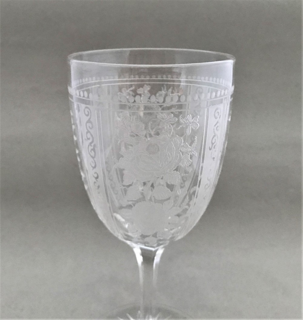 A superb pair of Victorian etched wine goblets View IV