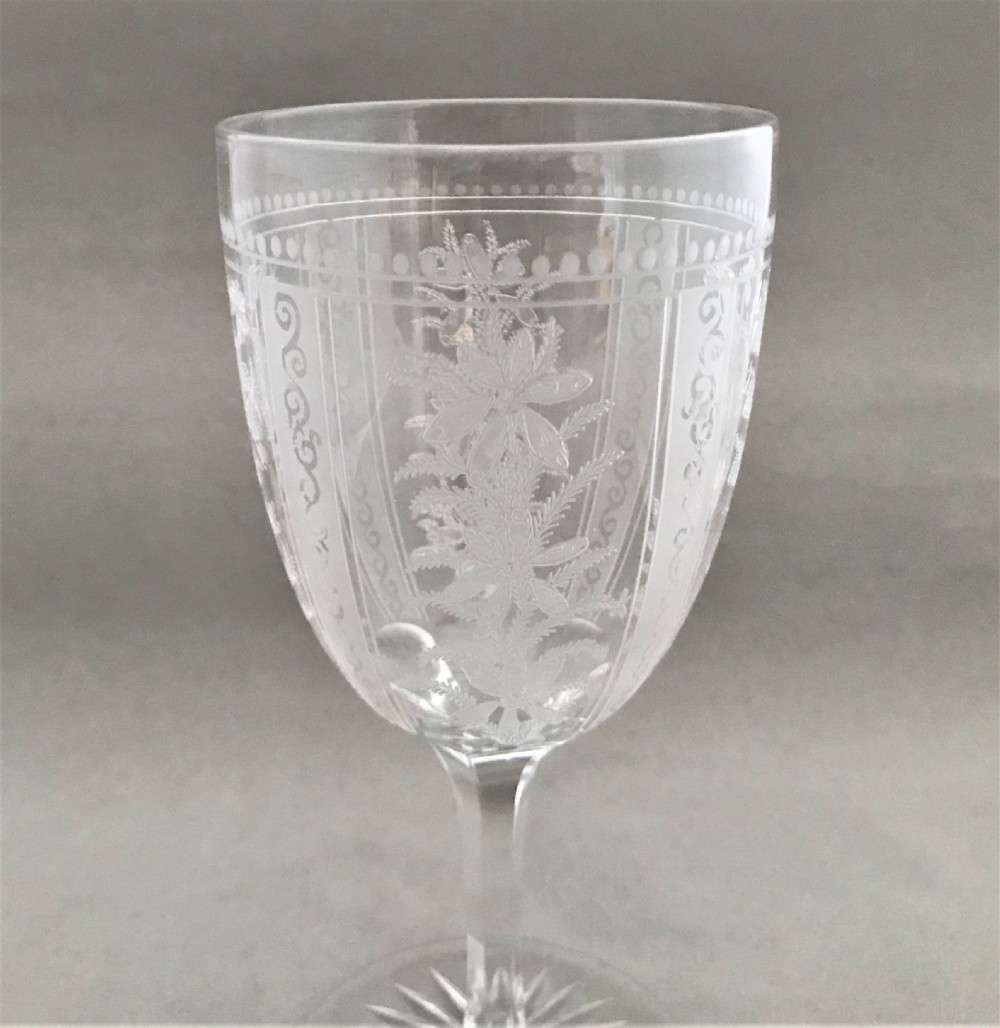 A superb pair of Victorian etched wine goblets View V