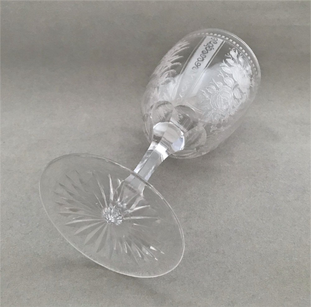 A superb pair of Victorian etched wine goblets View VI