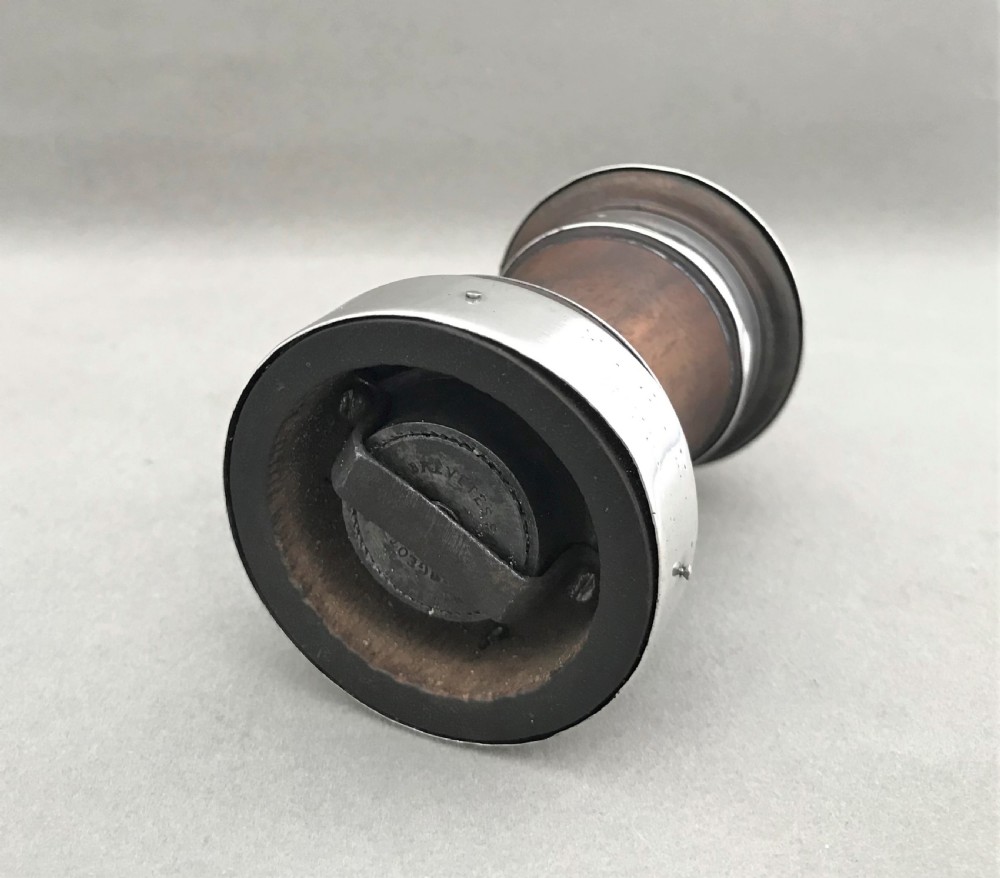 An unusual mid-Victorian silver mounted pepper grinder  View V