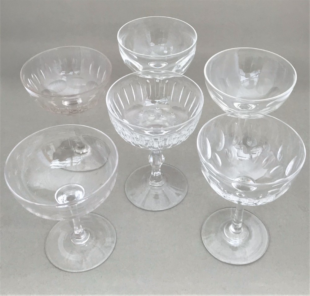 A harlequin set of 6 Victorian champagne bowls