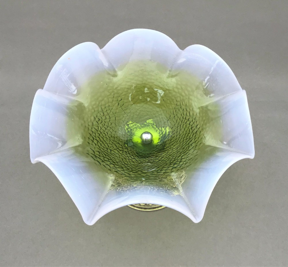 A gorgeous Victorian vaseline glass pedestal dish View II