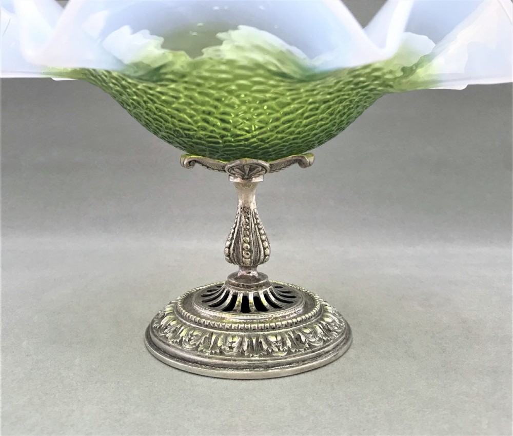 A gorgeous Victorian vaseline glass pedestal dish View III