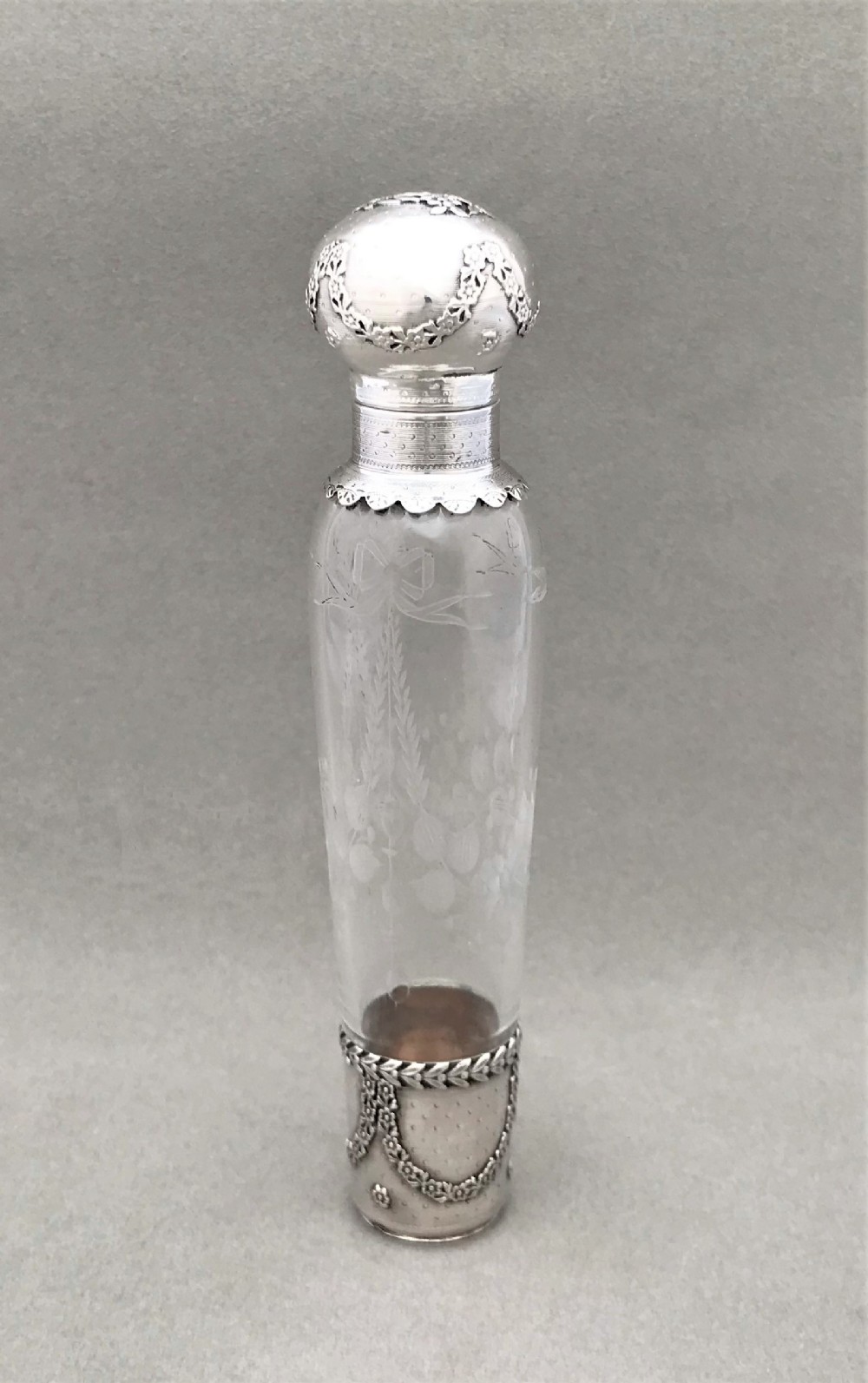 A fabulous French silver & glass absinthe flask
