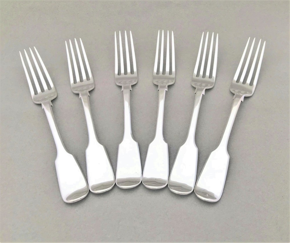 A fine set of 6 Victorian silver dessert forks