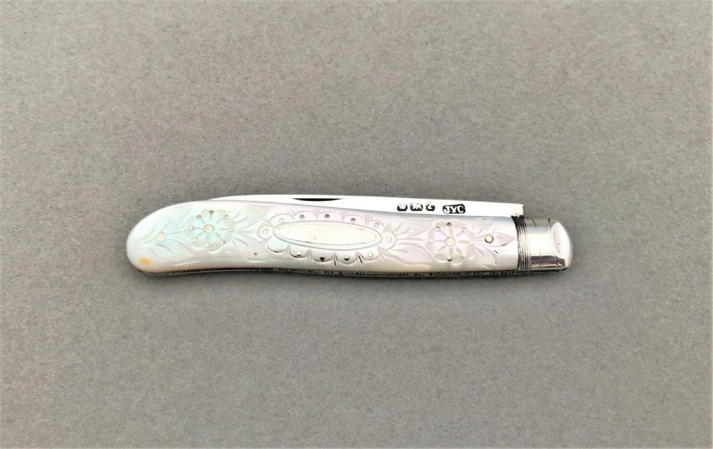 A lovely Victorian silver & mother-of -pearl fruit knife View III