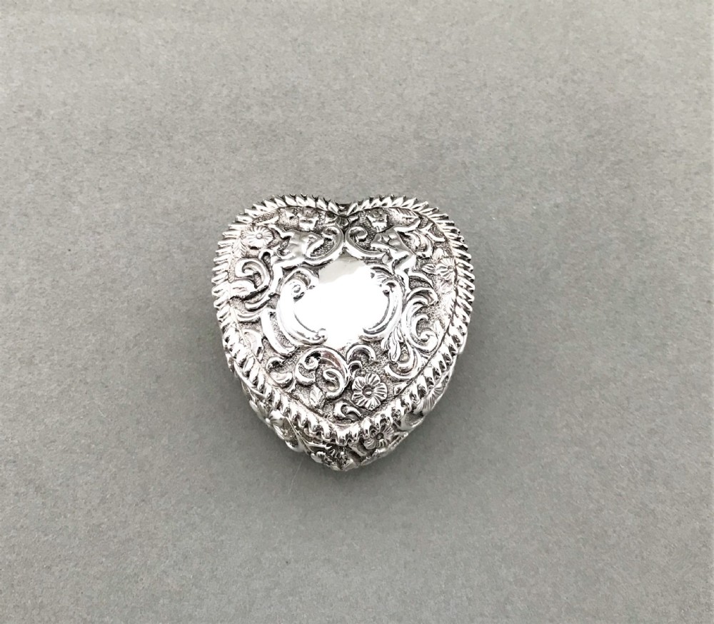 A large Victorian silver heart shaped pill box View II
