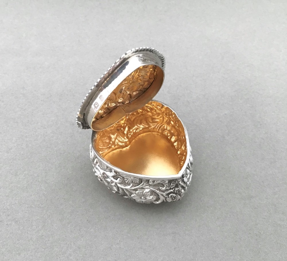 A large Victorian silver heart shaped pill box View III