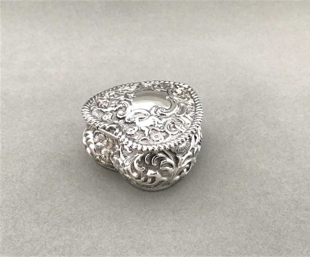 A large Victorian silver heart shaped pill box View IV