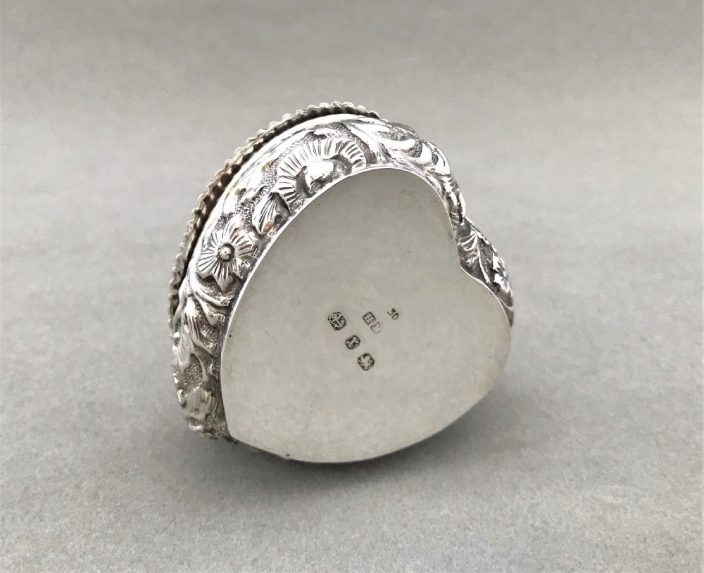 A large Victorian silver heart shaped pill box View V