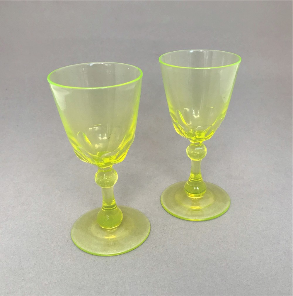 A fabulous pair of Victorian Uranium wine glasses