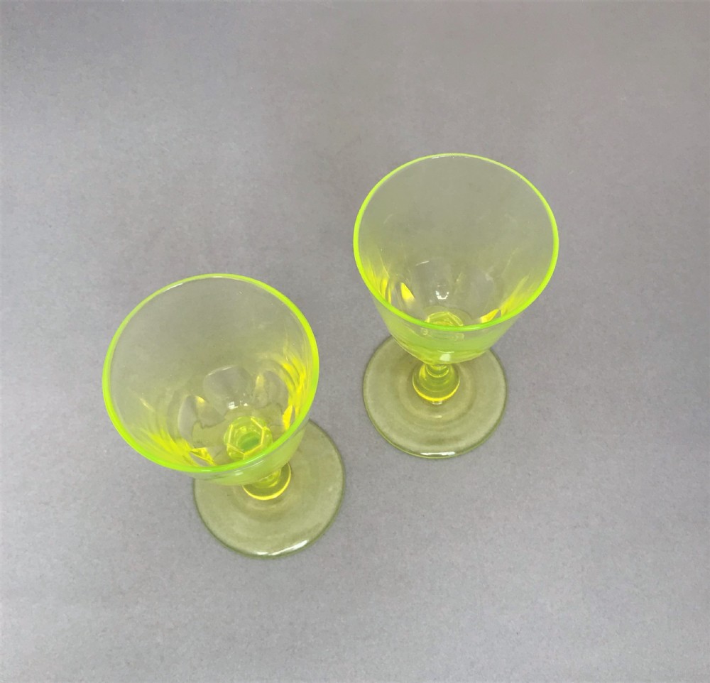 A fabulous pair of Victorian Uranium wine glasses View II