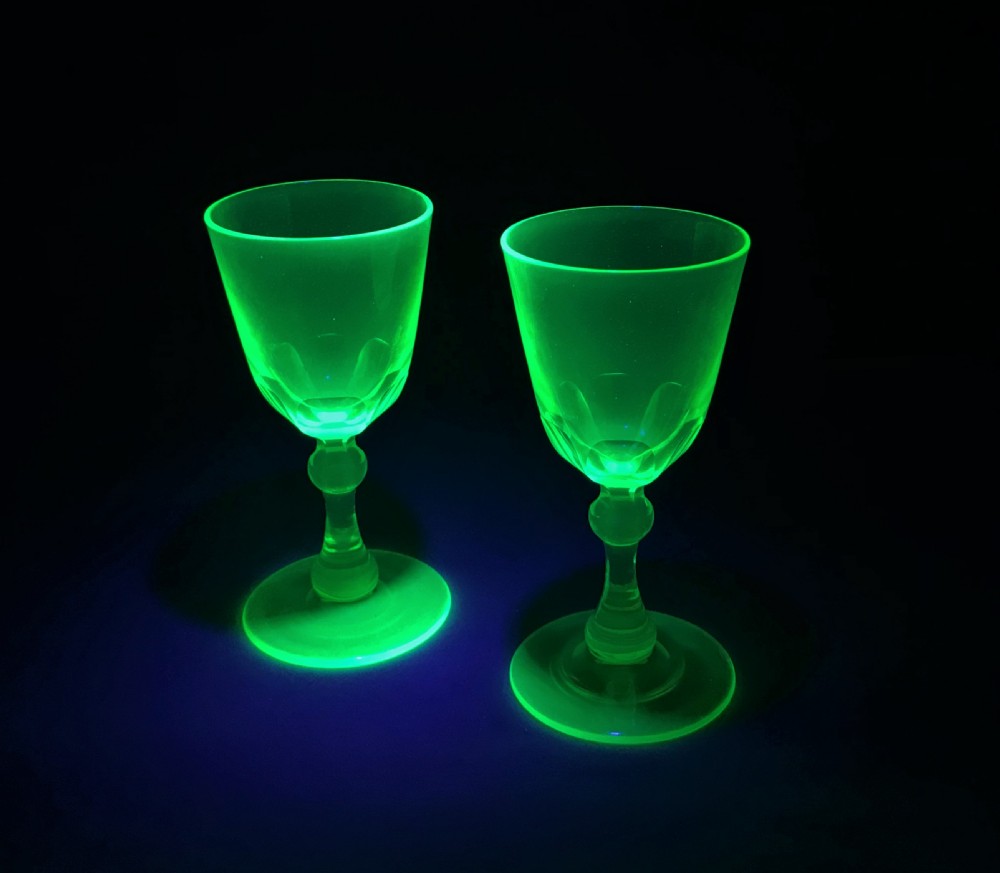 A fabulous pair of Victorian Uranium wine glasses View V