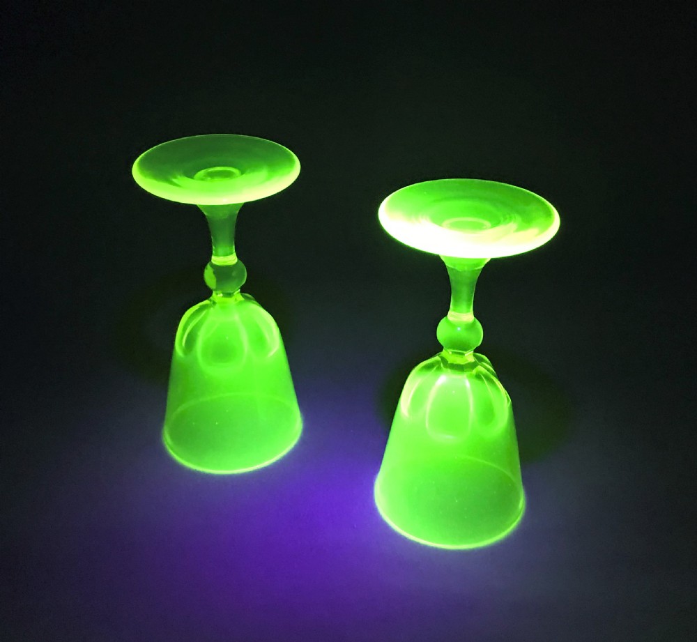 A fabulous pair of Victorian Uranium wine glasses View VI