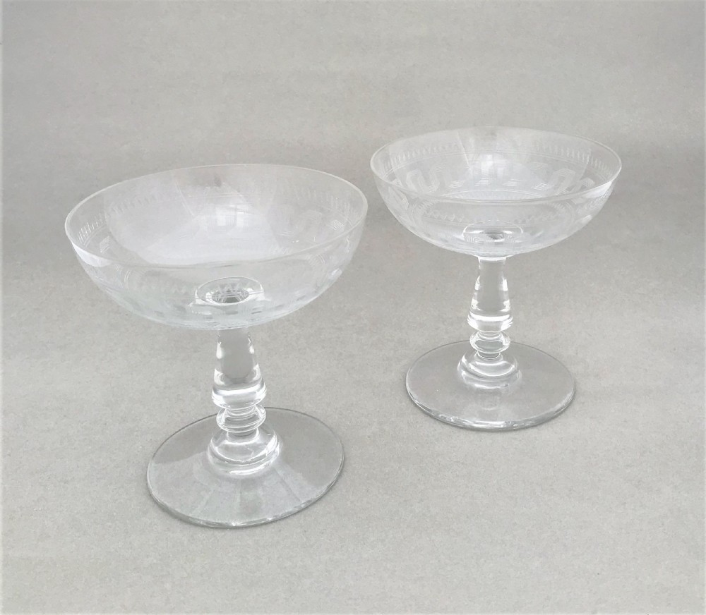 A gorgeous pair of French  etched champagne bowls
