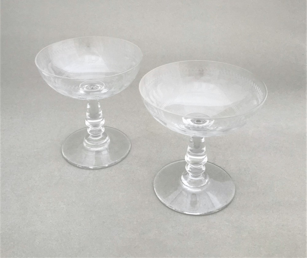 A gorgeous pair of French  etched champagne bowls View II