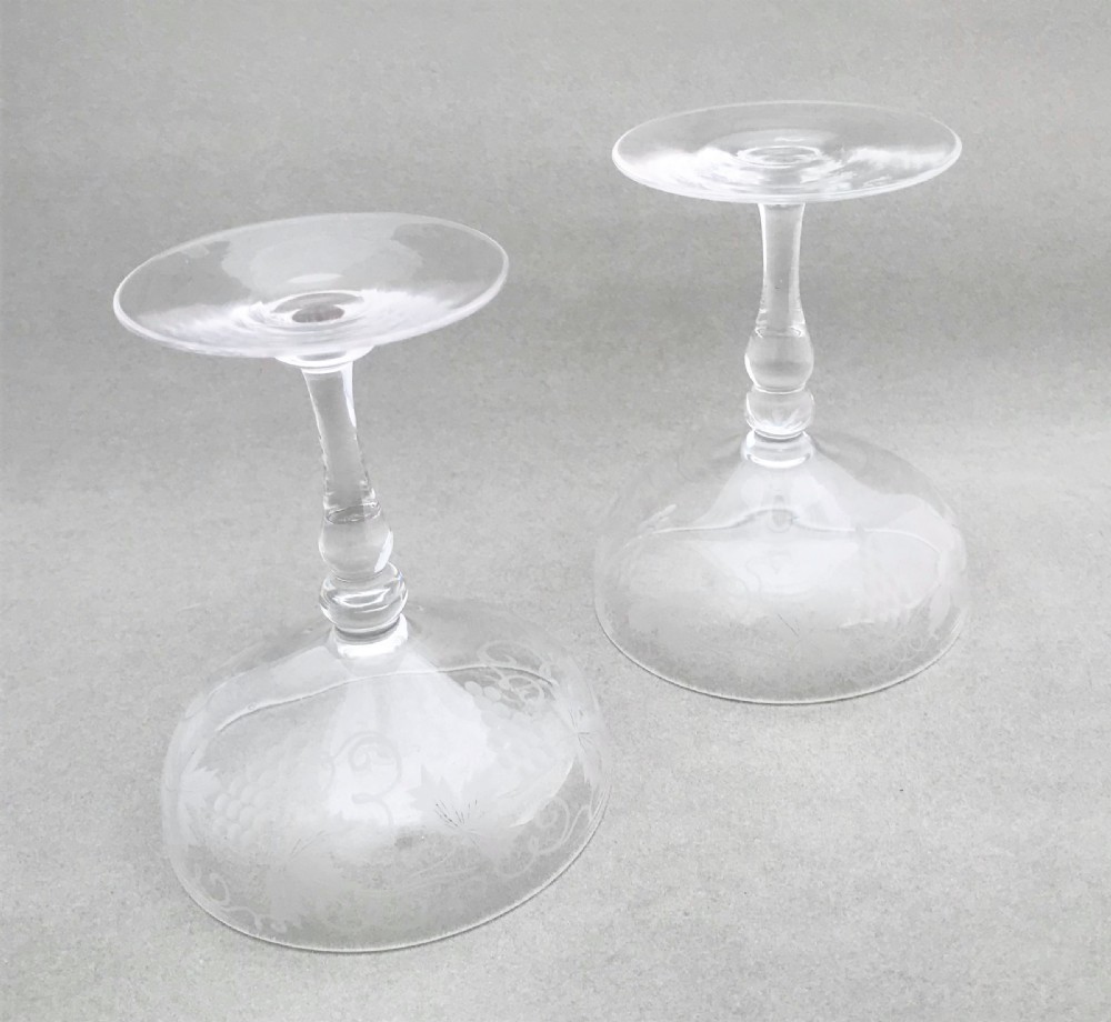 A gorgeous pair of Victorian etched champagne glasses View III