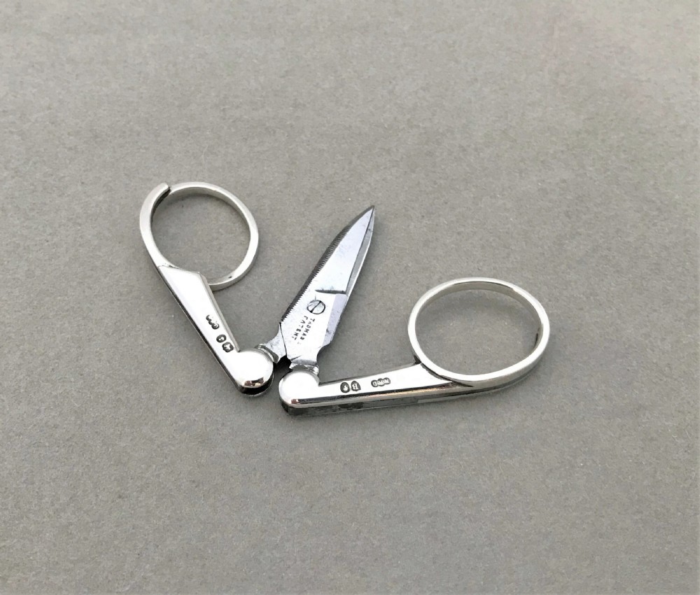 A rare pair of Victorian silver folding Campaign scissors View V